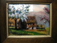 TABLEAU EMAUX DE LIMOGES CHAUMIERE A LA CAMPAGNE PIERRE BONNET (M.O.F.)