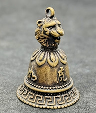 Ancienne sculpture pendentif cloche lion bronze artisanat chinois #2358