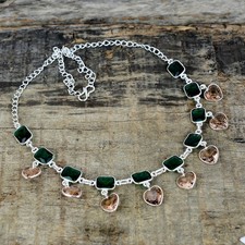 Vert Tourmaline, Morganite Gemme 925 Argent Sterling Bijoux Collier Cadeaux