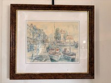 Ancien tableau aquarelle port - tableau,