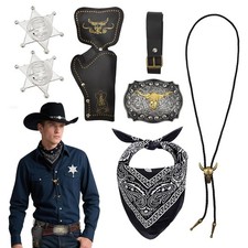 7 Pièces Cowboy Costume Accessoires Set, Western Cowboy Cosplay Costume Set a...