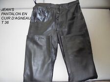 JEAN'S PANTALON EN CUIR D' AGNAU NOIR IDEAL MOTARD MIXTE BRAGUETTE BOUTONS T 36