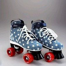 SFR Vision Roller-Skates Rétro Squod Woman Denim Canvas Heavenly Stars Sz UK 3