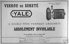 PUBLICITÉ YALE VERROU DE SURETÉ A DOUBLE PÈNE ABSOLUMENT INVIOLABLE