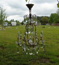 French Crystal Vintage Birdcage 4 Branch Chandelier,French Chateau Quality Light