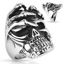 Bague homme biker crâne avec