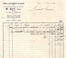 FACTURE  1925 COMPAS ET INSTRUMENTS DE DESSIN M GUY A PARIS - M. EMARD A POIT