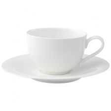 VILLEROY & BOCH 6 Tasses Café Longue + Plat Neuf Cottage Basic Blanc Revendeur