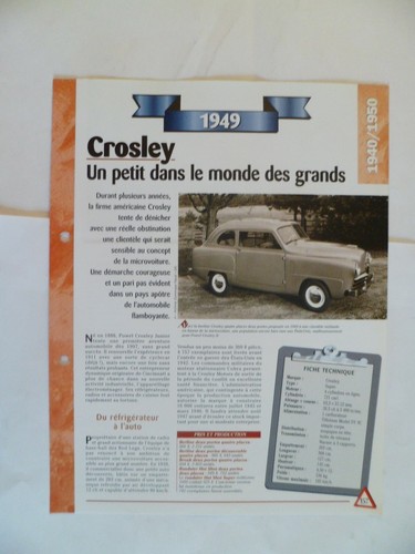 Carte fiche auto crosley 1949 - carte,