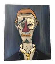 Huile sur toile - Portrait de clown d'après Bernard Buffet signé "Poux"