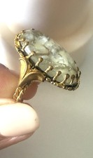 Bague Ancienne Art Deco Agate dendritique Doré Bijoux jewelry ring Old vintage