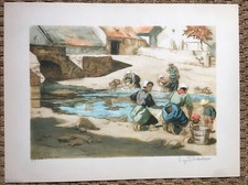 « Les Lavandières »Aquatinte/Lithographie.Signée Eugène Delécluse(1882-1972),EA