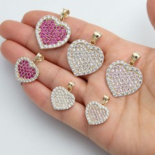 Pendentif En Cœur En Or Solide 10K Brillant Coloré En Or Jaune Toutes Tailles