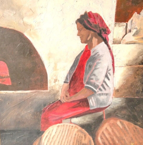 Femme devant four huile sur - femme,