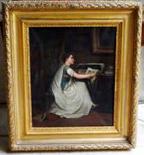 Louis NOIROT 1820-1902 SUPERBE TABLEAU JEUNE FEMME GALERIE DESSINS ESTAMPES 1875
