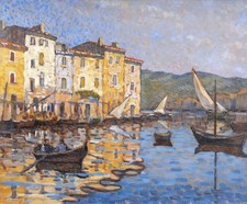 Tableau encadré paysage Midi Provence MARTIGUES Ferdinand OLIVIER pointillisme