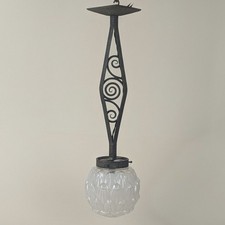 Lustre suspension fer forgé Avec Globe Rose style Art Déco France 1930