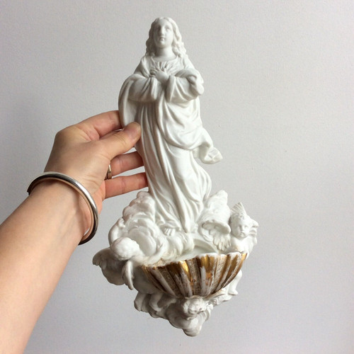 Ancien bénitier porcelaine - bénitier,