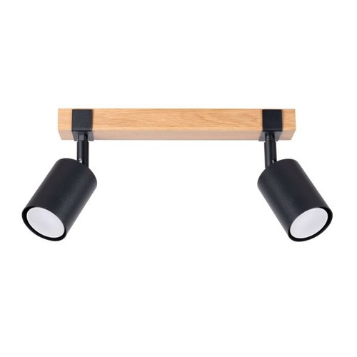 Plafonnier acier noir - plafonnier, noir/bois