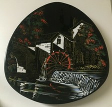 assiette décorative émaux de  Longwy l'écluse vintage 60 grand feu décoré main