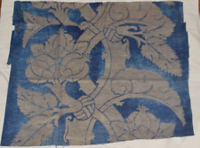 3 Coupons de Tissus Fortuny Bleu nuit à Motif de Grenade Argent- Vintage