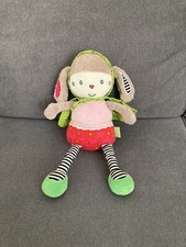 PELUCHE LAPIN BABYSUN ROSE CAPE VERTE FLEURS GRELOT