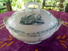 Soupière T Fénal Badonviller Modèle Ecran Décor Papillons Fleurs Oiseaux Bleus