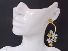 Oscar de la Renta- Boucles d'oreilles- Fleurs émaillées en blanc et bleu clair