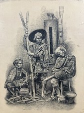 Dessin ancien à l'encre signé dédicacé : Peintre Voyageur Asie ou Extrême Orient