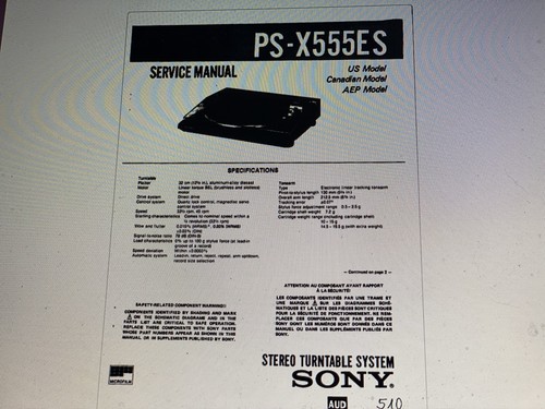 Sony x555es service - sony, ps-x555es