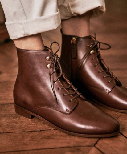 Sezane brown leather ankle - brown,