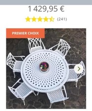 table de jardin aluminium rond 150 cm + 6 chaises -couleur blanche