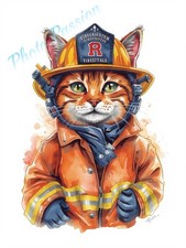 Photo A4 Chat pompier uniforme