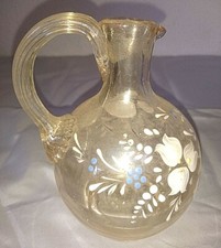 ANCIENNE BELLE PETITE CARAFE FLACON A LIQUEUR OU AUTRE EN VERRE EMAILLE 1930