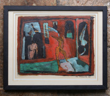 Carnaval acrylique sur papier signee Philippe Pradier 1994