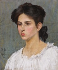 Dessin portrait jeune femme brune pastel Marguerite DUBOIS de PACE tableau art