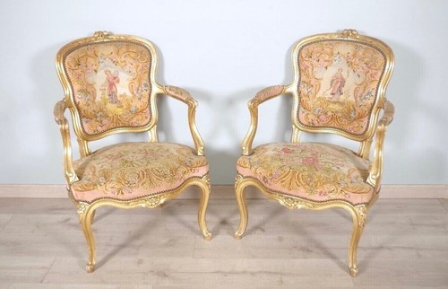 Paire fauteuils dorés - paire,