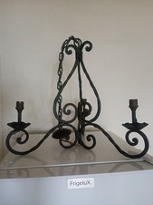 LUSTRE FER Forgé - enroulements & torsades - 3 bras - Chaîne - milieu XXe