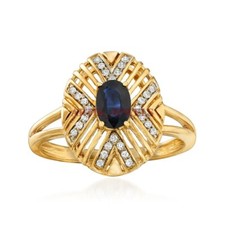 Chauffé Saphir Bleu Avec Plaqué Or 925 Bague en Argent pour Femme #4476