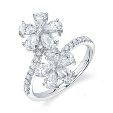 Diamant Bague Fleur 14K or Blanc Poire Coupe 2.14 CT Certifié Naturel Cocktail