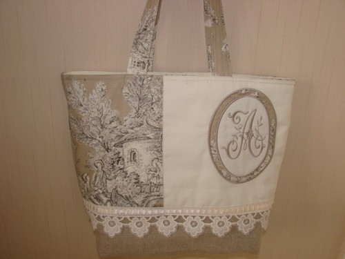 Sac toile jouy - jouy, brodé