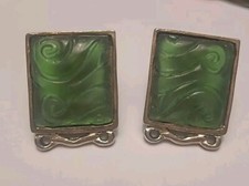 Bijoux Boucles D'oreilles Vintage Verre Vert Signé Micris Circa 80 #AJA# K2
