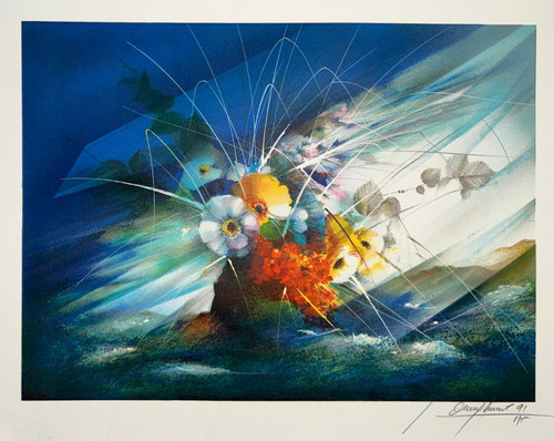 Bouquet fleurs lithographie - fleurs,