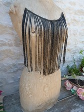 1900 French black  glass bead Long fringes/Grande frange de perles en verre noir