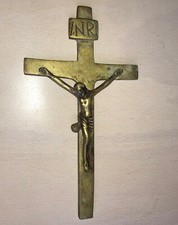 Brass Crucifix French Bronze Cross 7” Gold Solid Jesus Wall Early 1800s Antique