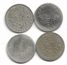 957 . PORTUGAL . LOT DE 4 PIECES DE 50 CENTAVOS . ANNEES DIFFERENTES .