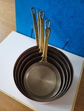 5 Casseroles en cuivre, poignée laiton - NEUVES