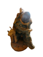 sculpture Art Moderne Art brut haut:16cm larg:18cm DELTRIEU L'homme et son chien