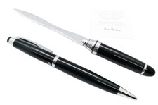 Stylo-Plume à Bille Pierre Cardin Set Cadeau Acier Encre Noir + Coupe-Papier