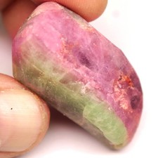 144.45Ct. Pierre précieuse tourmaline naturelle rose et verte bicolore grande...